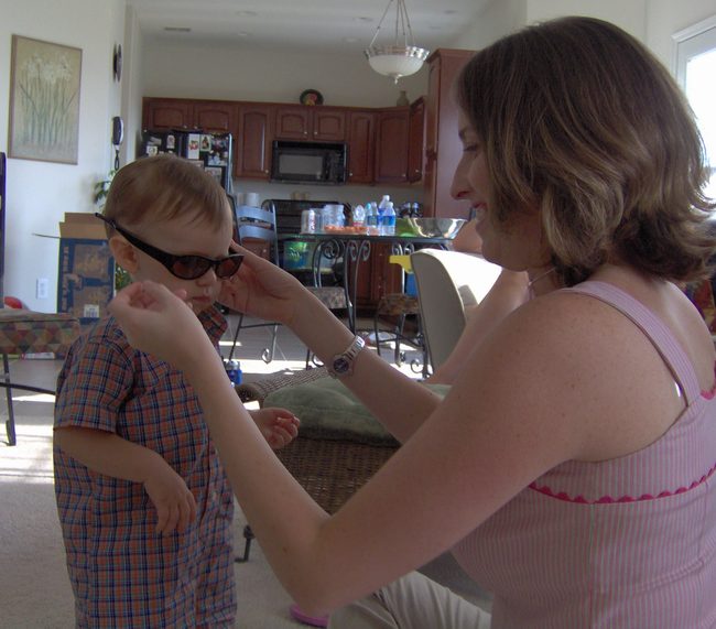 Jen teaching the boy how to rock!