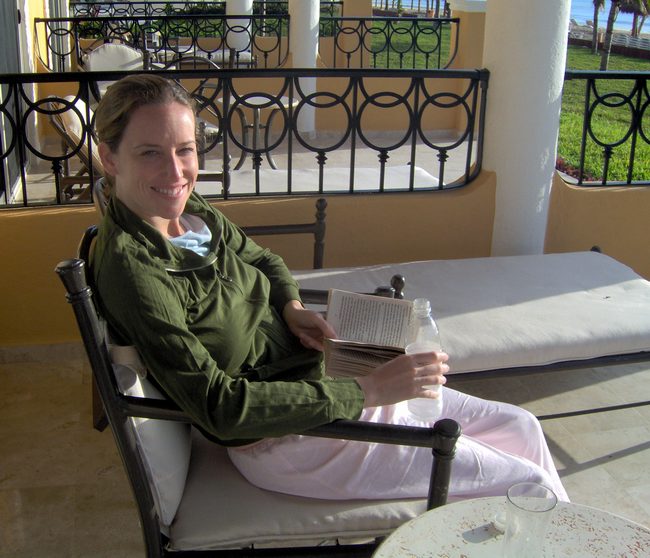 Jen enjoyed the patio in a little more educational way.  Who is she kidding?  We all know its a Danielle Steele novel!