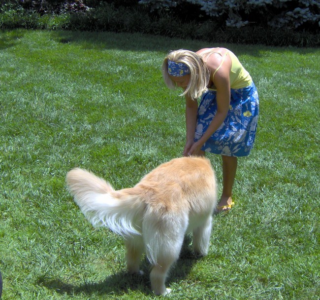 Leigh playing with the dog!