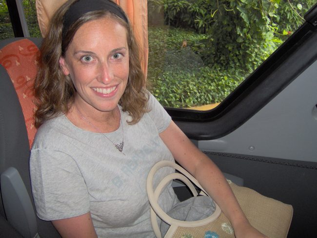 Jen almost missed the bus!  I had to stop them from leaving her behind!