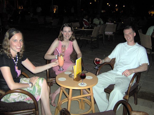 Lounging with our drinks!