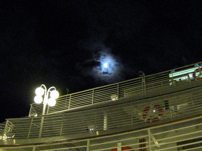 At night on the back of the boat!