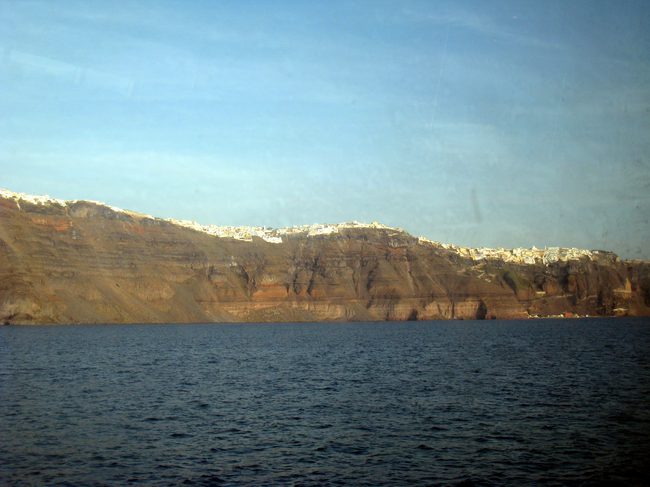 The buidlings looked like snow on top of the caldera!
