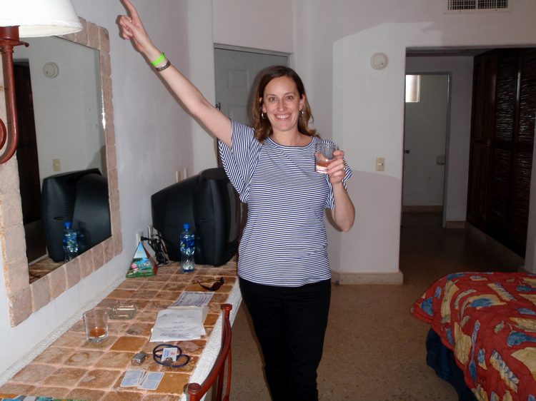 We arrive and Jen wastes no time celebrating!