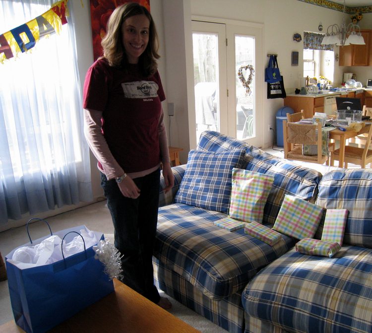 Jen checks out her gifts!
