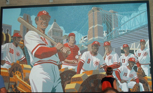 A mural of the Big Red Machine inside the stadium.