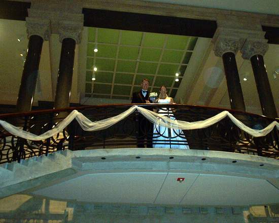 Sarah and her dad at the top of the staircase!